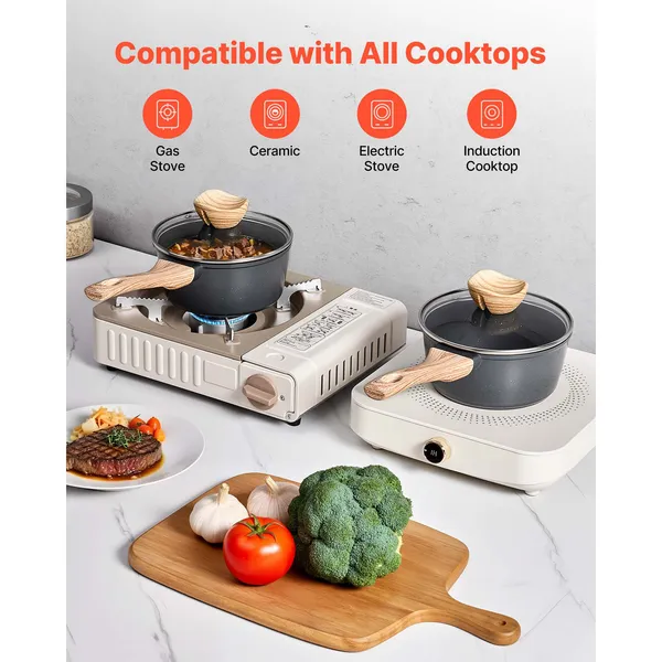 1.5 QT Saucepan, Nonstick Saucepan with Tempered Glass Lid, Multipurpose Cooking Sauce Pot with Detachable Handle, Sauce Pan Small Kitchen Cooking Pot with Coating, Induction Compatible, Black - Image 6