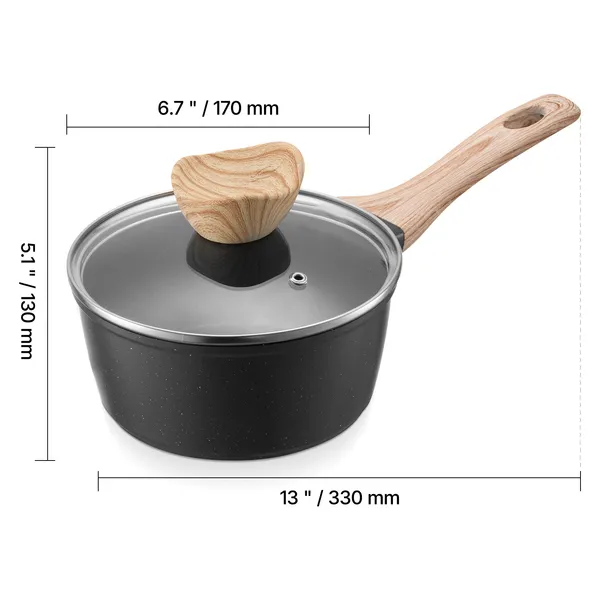 1.5 QT Saucepan, Nonstick Saucepan with Tempered Glass Lid, Multipurpose Cooking Sauce Pot with Detachable Handle, Sauce Pan Small Kitchen Cooking Pot with Coating, Induction Compatible, Black - Image 9
