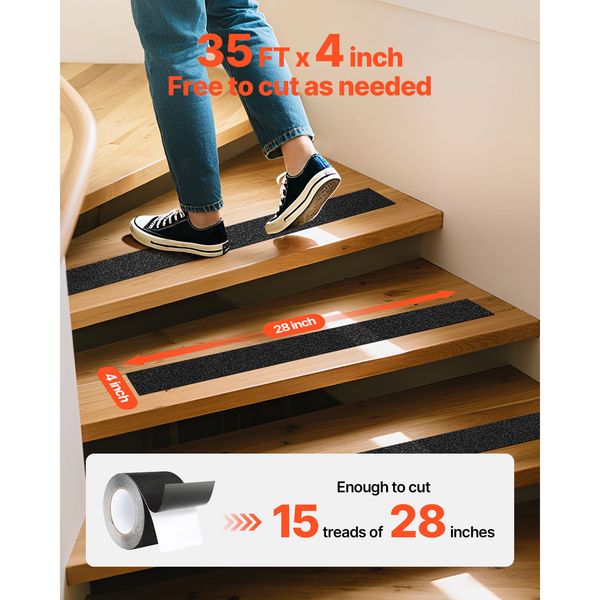 Anti-Slip Tape, 35 FT x 4 inch Non Slip Grip Tape for Stairs Steps, 80-Grit Aluminum Oxide High Traction Non-Skid Stair Treads with Strong Adhesive Backing, Suitable for Indoor & Outdoor Use - Image 10