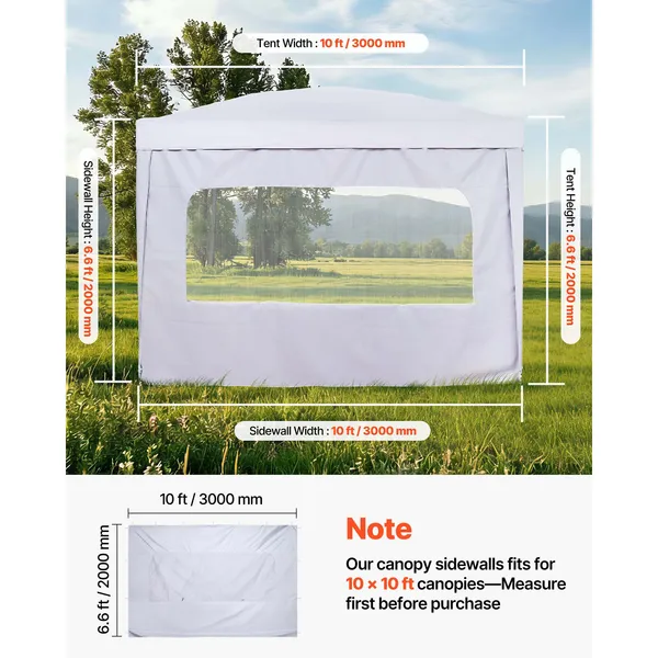 Canopy Sidewalls, Fit for 10 x 10 ft Pop Up Canopy Tent, Tent Side Walls with Waterproof and Sunlight Protection Layer for Outdoor Event Tents, Vendor Booths, Camping (1 Sidewall Only, White) - Image 4