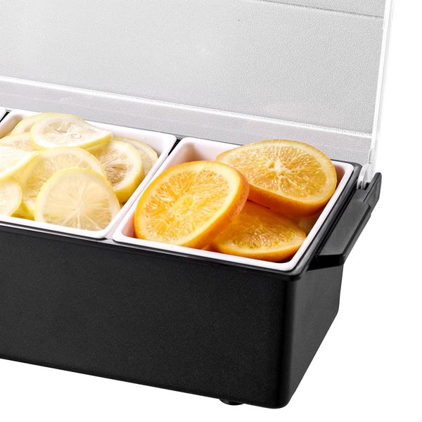 Chilled Condiment Server, 4 Compartment Ice Cooled Condiment Serving Container, Chilled Garnish Tray Bar Caddy with Lid, for Bartending & Serving Taco, Salad, Fruit, Home & Restaurant Supplies - Image 3