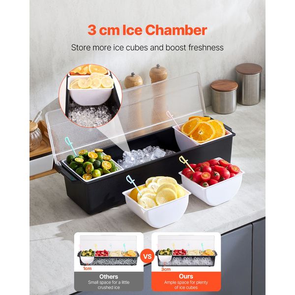 Chilled Condiment Server, 4 Compartment Ice Cooled Condiment Serving Container, Chilled Garnish Tray Bar Caddy with Lid, for Bartending & Serving Taco, Salad, Fruit, Home & Restaurant Supplies - Image 5