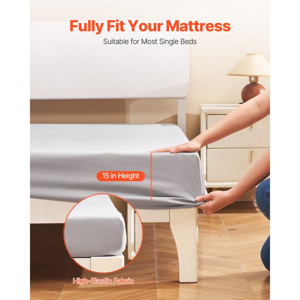 Fitted Sheet, 1 Set of 2 Pieces, Twin Size Elastic Fitted Sheet with High-Quality Microfiber, Wear-Resistant & Breathable Twin Fitted Sheet with Single-Sided Brushing, Fit for 15 in Mattress - Image 3