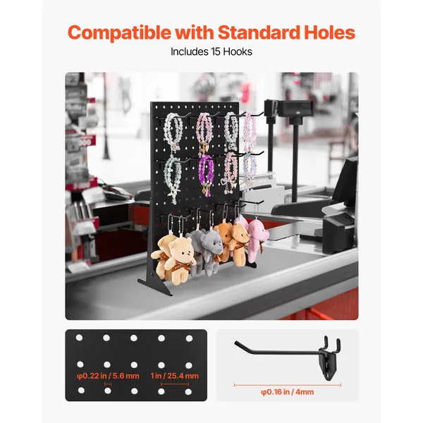 Pegboard Display Stand, 17 x 13 Inch Tabletop Pegboard Display Stand with 15 Hooks, Thickened Cold-Rolled Steel Peg Board Panel for Grocery, Retail Store and Jewelry Shop, Black (1 PCS) - Image 3