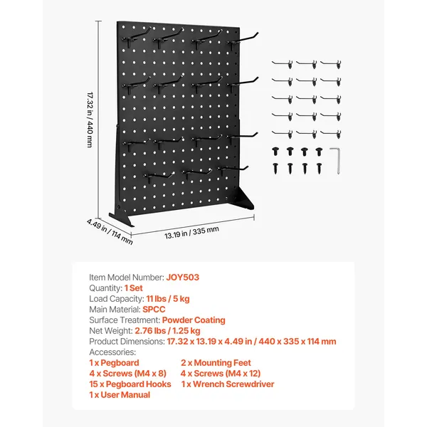 Pegboard Display Stand, 17 x 13 Inch Tabletop Pegboard Display Stand with 15 Hooks, Thickened Cold-Rolled Steel Peg Board Panel for Grocery, Retail Store and Jewelry Shop, Black (1 PCS) - Image 4