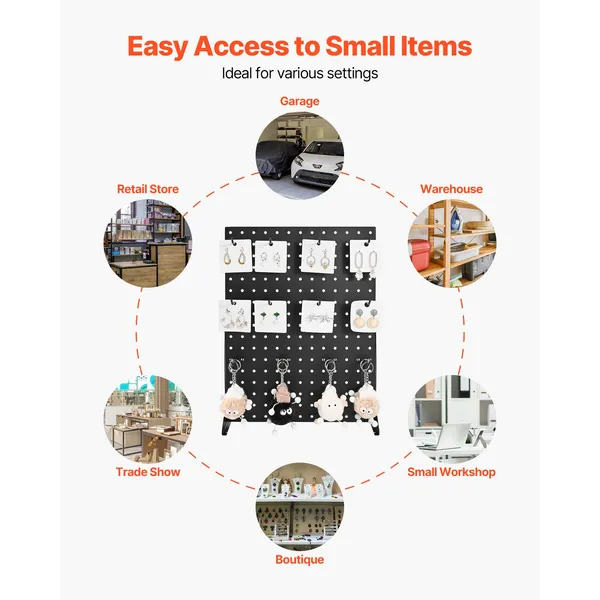 Pegboard Display Stand, 17 x 13 Inch Tabletop Pegboard Display Stand with 15 Hooks, Thickened Cold-Rolled Steel Peg Board Panel for Grocery, Retail Store and Jewelry Shop, Black (1 PCS) - Image 5