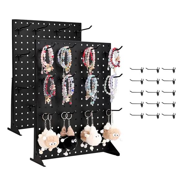 Pegboard Display Stand, 17 x 13 Inch Tabletop Pegboard Display Stand with 15 Hooks, Thickened Cold-Rolled Steel Peg Board Panel for Grocery, Retail Store and Jewelry Shop, Black (1 PCS) - Image 7