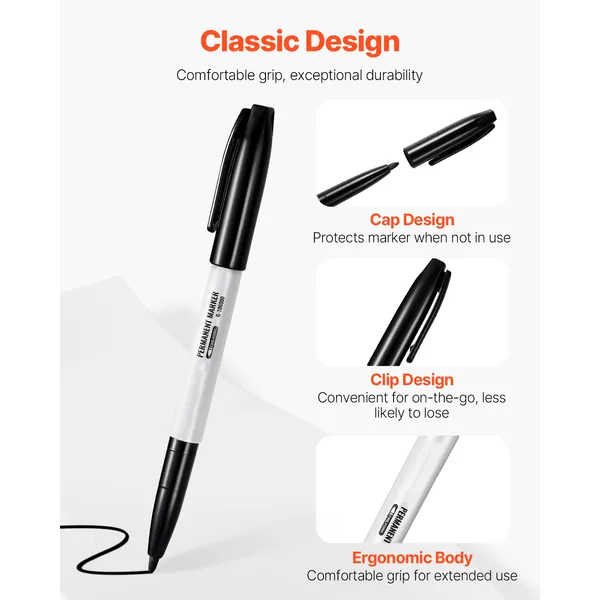 Permanent Markers, 36 Pack Black Permanent Marker Set, Quick Drying & Fade Resistant, Fine Point Markers for Plastic, Paper, Metal, and More - Image 3