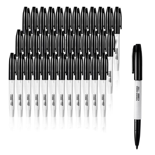 Permanent Markers, 36 Pack Black Permanent Marker Set, Quick Drying & Fade Resistant, Fine Point Markers for Plastic, Paper, Metal, and More