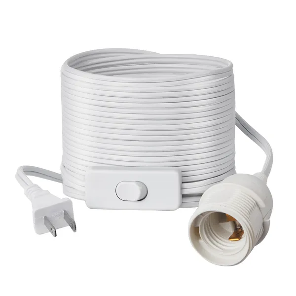 Plug in Hanging Light Cord Kit, 16ft Lantern Extension Cords, 2 Pack E26 Light Socket Lamp Cord Replacement, Secure & Sturdy, Easy to Install, Pendant Lamp Kit On/Off Switch & Socket Rings - Image 10