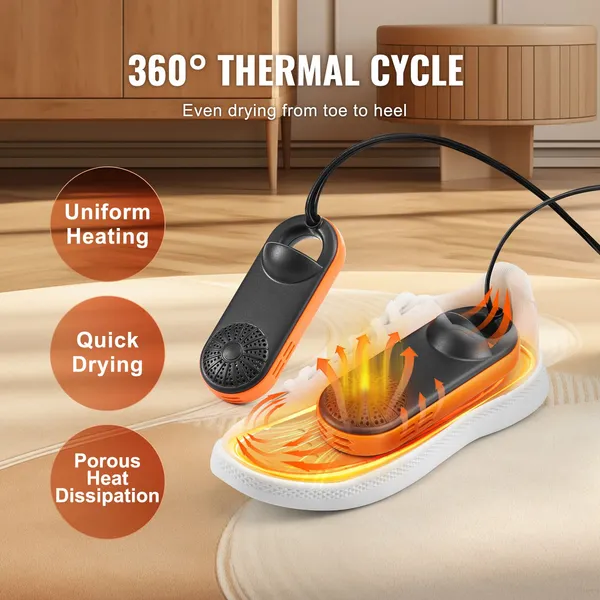 Portable Shoe Dryer, Electric Boot Dryer, Deodorized Boot Warmers/Dryer with Quick & Even Drying for Cotton Slippers, Snow Boots, Leather Shoes, Canvas Shoes, Socks, Black & Orange - Image 7