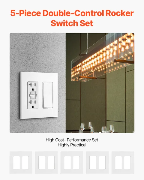 Rocker Light Switch Wall Plates, 2-Gang Decorative Outlet Covers,Standard Size 4.57in L x 4.53in H Unbreakable Polycarbonate Thermoplastic Faceplate for Receptacle Outlet&Switch(5 Pack, White) - Image 3