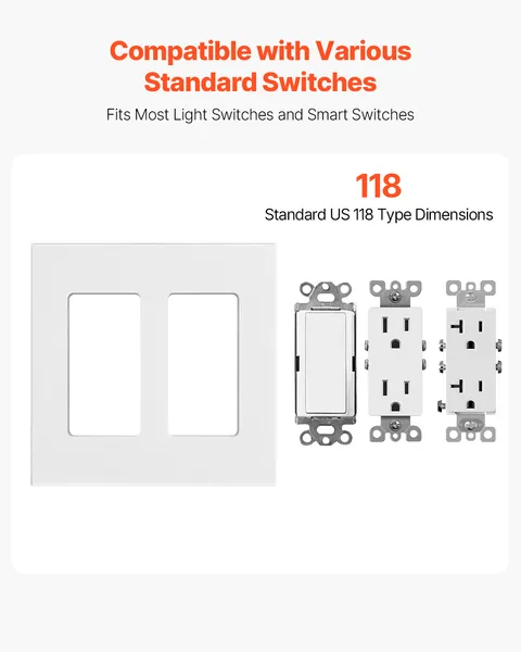 Rocker Light Switch Wall Plates, 2-Gang Decorative Outlet Covers,Standard Size 4.57in L x 4.53in H Unbreakable Polycarbonate Thermoplastic Faceplate for Receptacle Outlet&Switch(5 Pack, White) - Image 4