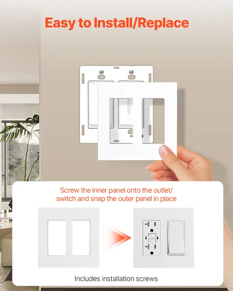 Rocker Light Switch Wall Plates, 2-Gang Decorative Outlet Covers,Standard Size 4.57in L x 4.53in H Unbreakable Polycarbonate Thermoplastic Faceplate for Receptacle Outlet&Switch(5 Pack, White) - Image 7