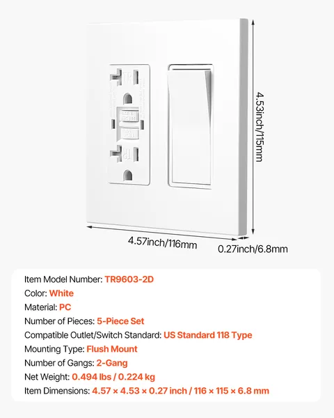 Rocker Light Switch Wall Plates, 2-Gang Decorative Outlet Covers,Standard Size 4.57in L x 4.53in H Unbreakable Polycarbonate Thermoplastic Faceplate for Receptacle Outlet&Switch(5 Pack, White) - Image 8