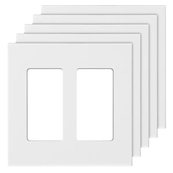Rocker Light Switch Wall Plates, 2-Gang Decorative Outlet Covers,Standard Size 4.57in L x 4.53in H Unbreakable Polycarbonate Thermoplastic Faceplate for Receptacle Outlet&Switch(5 Pack, White) - Image 2