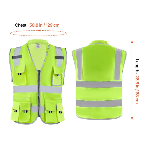 Safety Vest, 10 Pockets Yellow Safety Vest, Hi Vis Zipper Front Safety Vest with Reflective Strips, High Visibility Work Construction Vest with Pockets and Walkie-Talkie Clip, for Men & Woman - Image 9
