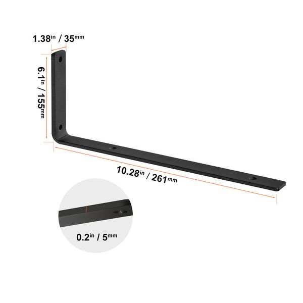 Shelf Bracket, Heavy Duty Floating Shelf Brackets 10 x 6 in, 4 Pcs Brackets for Shelves, 5mm Thick Matte Black L Shelf Bracket,Steel Shelving Brackets with 160 lbs Load Capacity - Image 9