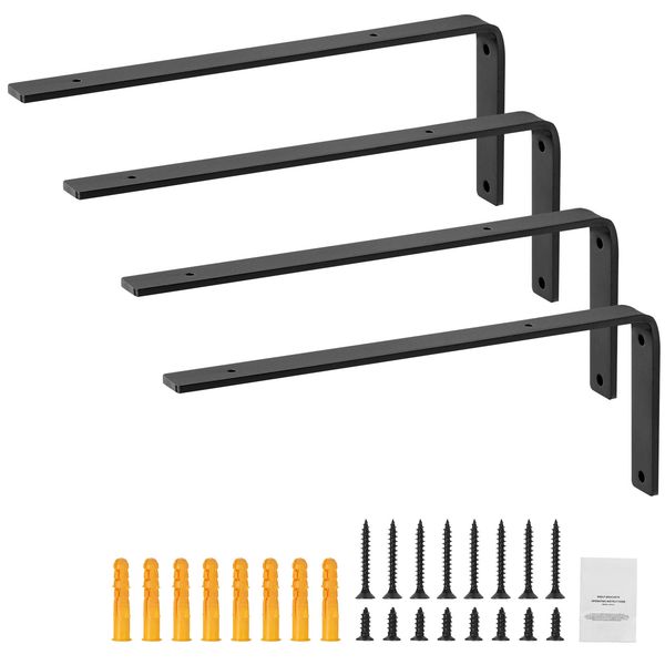 Shelf Bracket, Heavy Duty Floating Shelf Brackets 10 x 6 in, 4 Pcs Brackets for Shelves, 5mm Thick Matte Black L Shelf Bracket,Steel Shelving Brackets with 160 lbs Load Capacity - Image 10