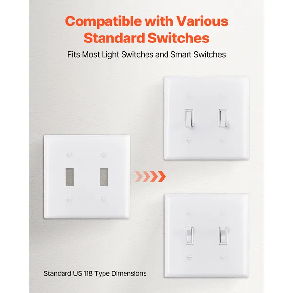 Toggle Light Switch Wall Plates, 2-Gang Switch Electrical Outlet Covers, Standard Size 4.61in L x 4.53in H Unbreakable Polycarbonate Thermoplastic Faceplate (5 Pack, White) - Image 4