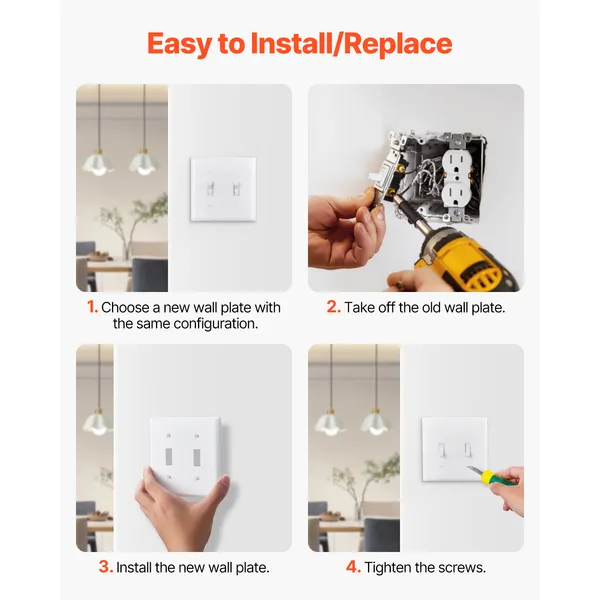 Toggle Light Switch Wall Plates, 2-Gang Switch Electrical Outlet Covers, Standard Size 4.61in L x 4.53in H Unbreakable Polycarbonate Thermoplastic Faceplate (5 Pack, White) - Image 7