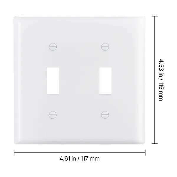 Toggle Light Switch Wall Plates, 2-Gang Switch Electrical Outlet Covers, Standard Size 4.61in L x 4.53in H Unbreakable Polycarbonate Thermoplastic Faceplate (5 Pack, White) - Image 9