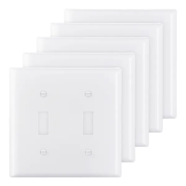 Toggle Light Switch Wall Plates, 2-Gang Switch Electrical Outlet Covers, Standard Size 4.61in L x 4.53in H Unbreakable Polycarbonate Thermoplastic Faceplate (5 Pack, White) - Image 2