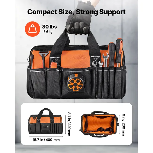 Tool Bag, 15.7 Inch, 33-Pocket Portable Tool Box Organizer Storage, Toolbox with Soft Handle, Large Zipper, Adjustable Shoulder Strap, Carrying Toolbag, for Men Women Dad Husband Fathers Day - Image 4