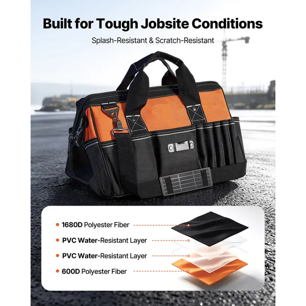 Tool Bag, 15.7 Inch, 33-Pocket Portable Tool Box Organizer Storage, Toolbox with Soft Handle, Large Zipper, Adjustable Shoulder Strap, Carrying Toolbag, for Men Women Dad Husband Fathers Day - Image 5